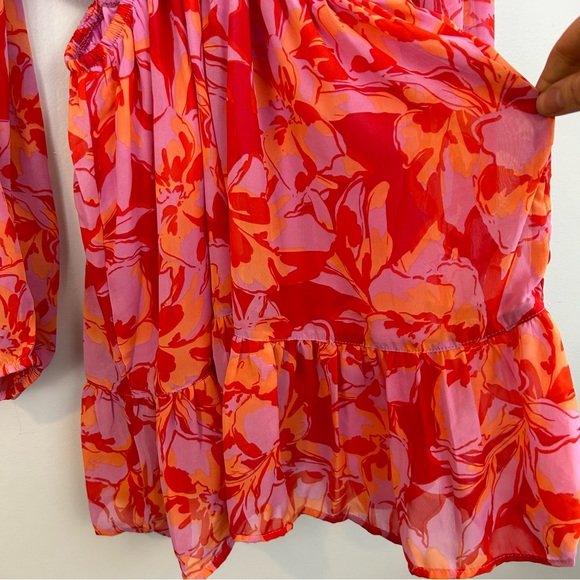 NWT Jessica Simpson Floral Long Sleeve Ruffle Dress with Side Cut Outs Size  S - Picture 12 of 13